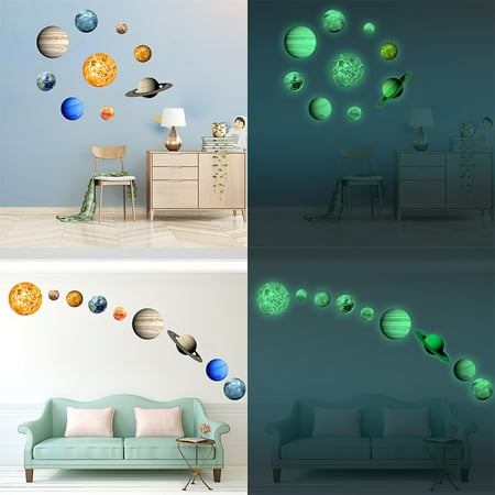 

WREA Glow In Dark Stars And Planets Bright Solar System Wall Stickers Sun Earth Mars Glowing Ceiling Decals