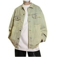 thumbnail image 2 of Maoxin Casual Jackets for Men Casual Retro Tie Button Pocket Long Sleeve Hoodless Denim Outwear Jacket Spring/Autumn Clothing Yellow 3XL, 2 of 6
