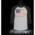 thumbnail image 2 of Shop4Ever Men's Distressed American Flag Horizontal USA Patriotic 4th of July Raglan Baseball Shirt Medium Heather Grey/Black, 2 of 4