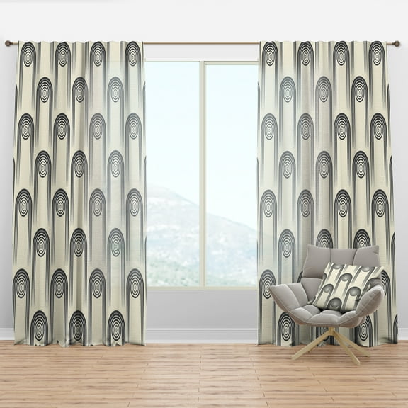 Designart 'Minimal Geometric Retro Curved Ornament II' Mid-Century Modern Curtain Panel