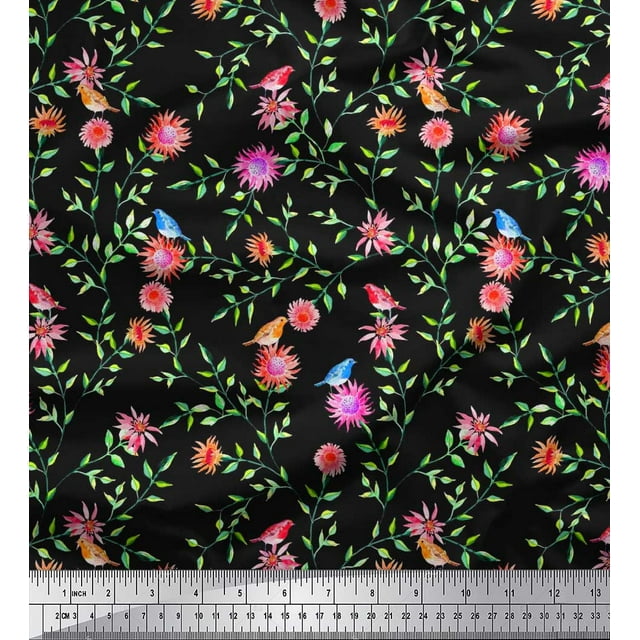 Soimoi Poly Georgette Fabric Leaves & Floral Print Fabric by Yard 52 Inch Wide