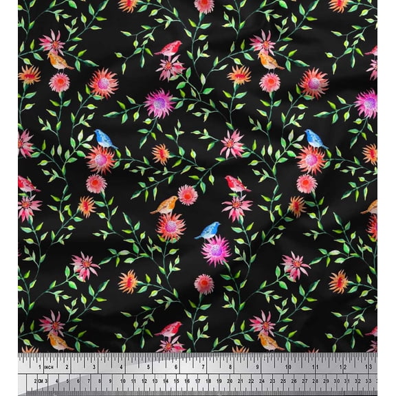 Soimoi Cotton Duck Fabric Leaves & Floral Print Fabric by The Yard 42 Inch Wide