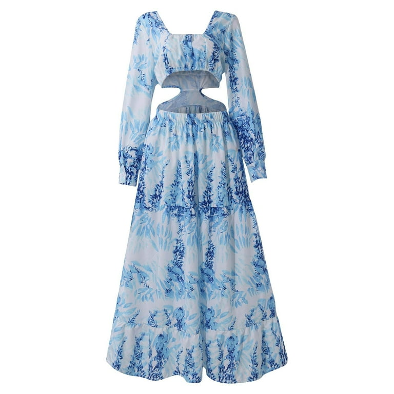 Buy Yufta Sky Blue Pure Cotton Embroidered Maxi Dress for Women