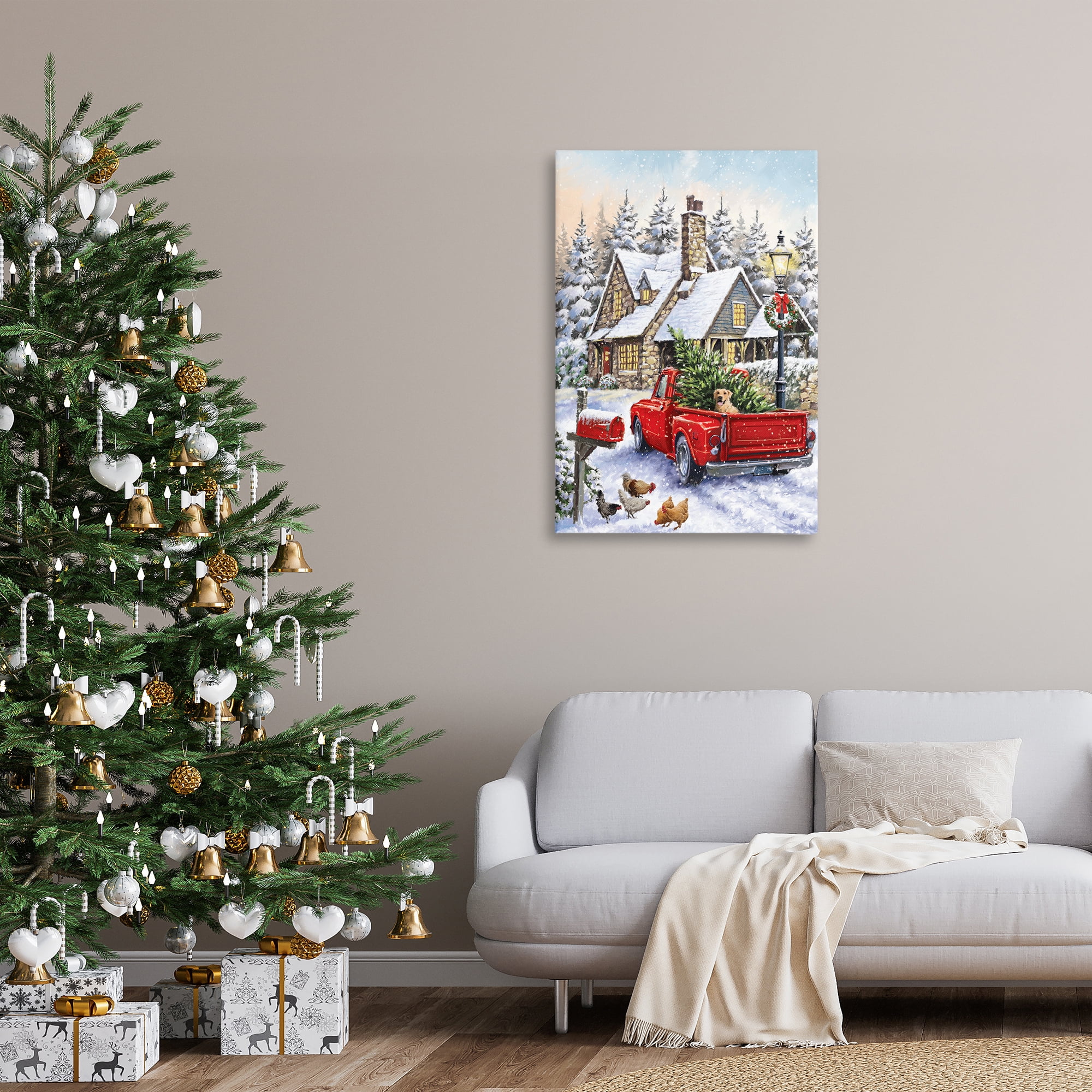 Stupell Industries Rustic Holiday Scene Holiday Painting Gallery Wrapped Canvas Art Print Wall Art, 24 x 36