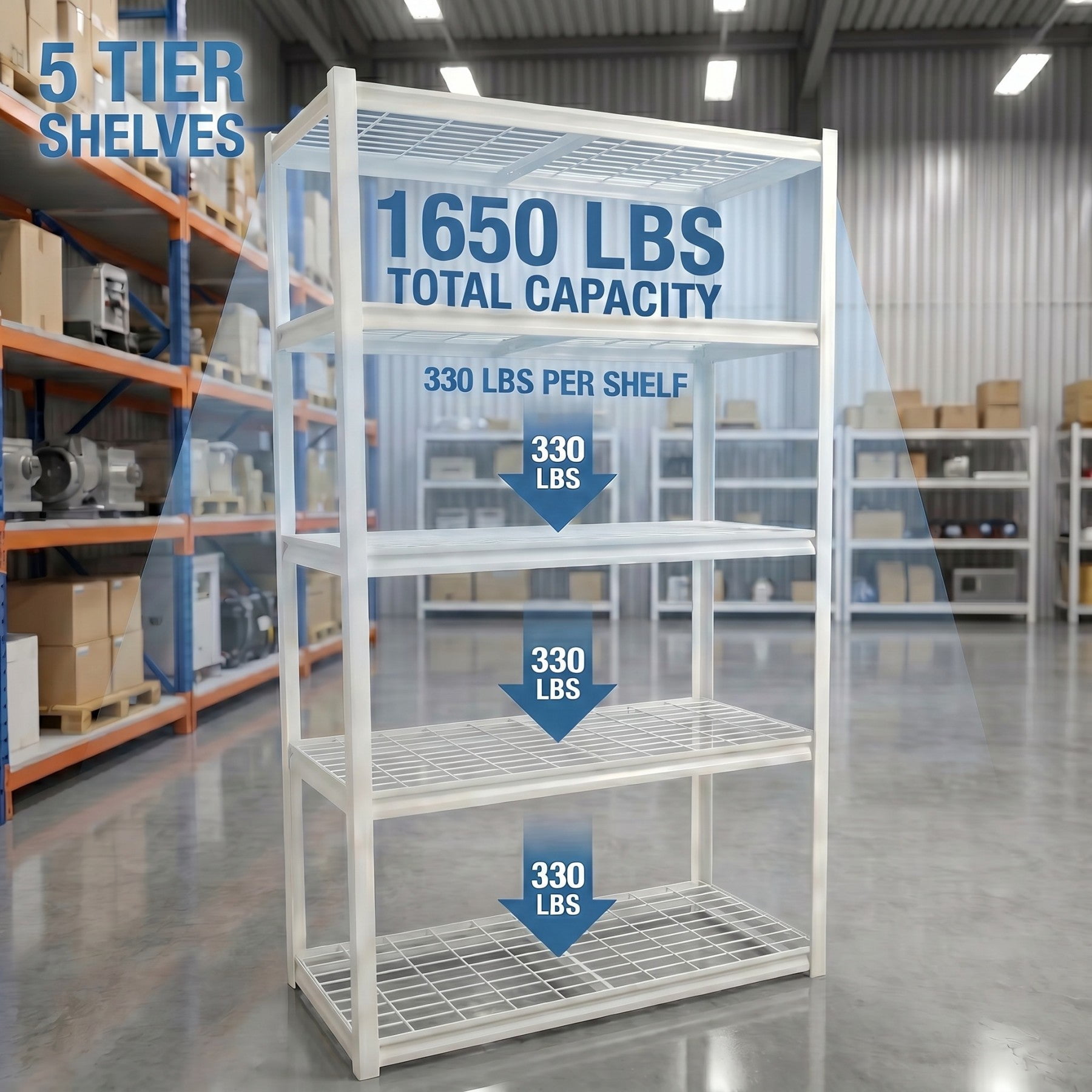 Sailvan 1650LBS Heavy Duty Garage Shelving, 5-Tier Adjustable Metal Storage Shelves, Industrial Steel Utility Rack,36"W x 16"D x 72",Silver