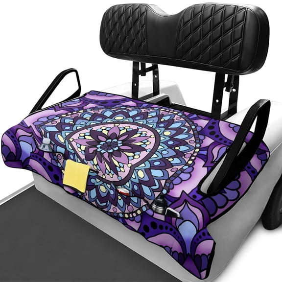 XYZCANDO Purple Mandala 2-Seat Golf Cart Seat Cover with 4 Pockets | Non-slip Washable Terry Cloth | Universal Fit for EZGO Club Car Yamaha