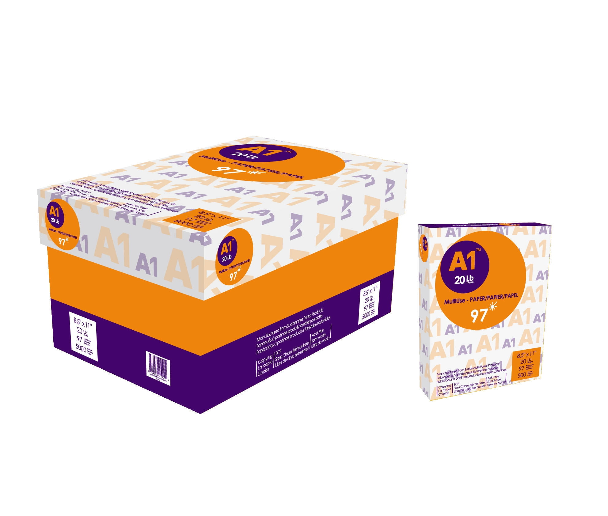 A1 Copy Paper, 20 lbs, 8.5'' x 11'',97 brightness, 10 Reams, 5,000