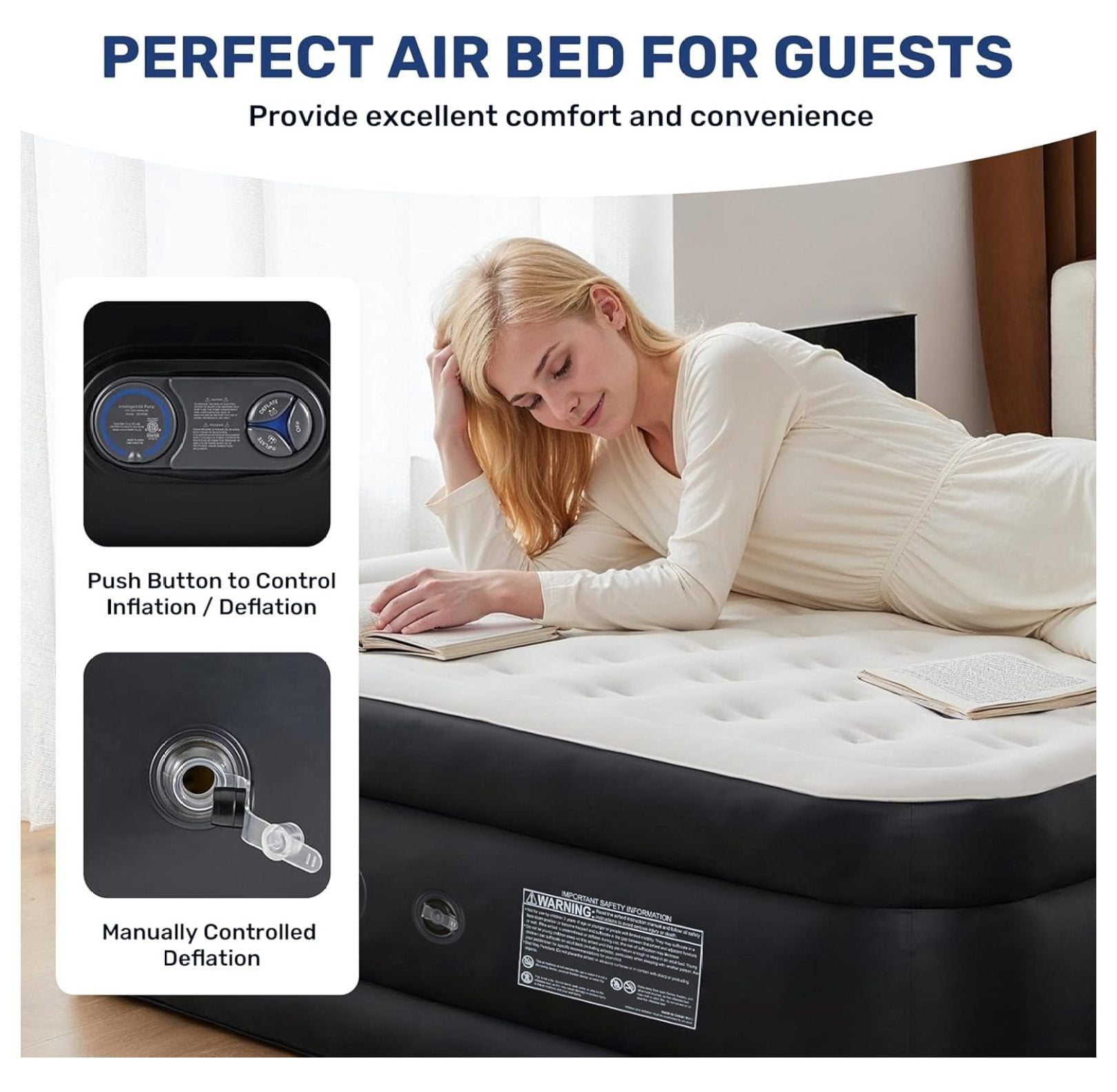 Queen Camping Air Mattress with Built-in Electric High-Speed Pump, 18" Bed Height, Blow Up Inflatable Airbed with Carrying Bag for Home Guests & Travel, Waterproof Foldable Portable