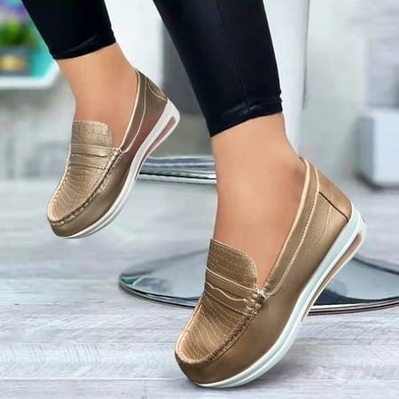 

Cathalem Womens Shoes Casual Slip on Boots Ladies Fashion Leather Round Toe Low Top Overfoot Thick Sole Flat Wedge Womens Sandals Rose Gold 7.5