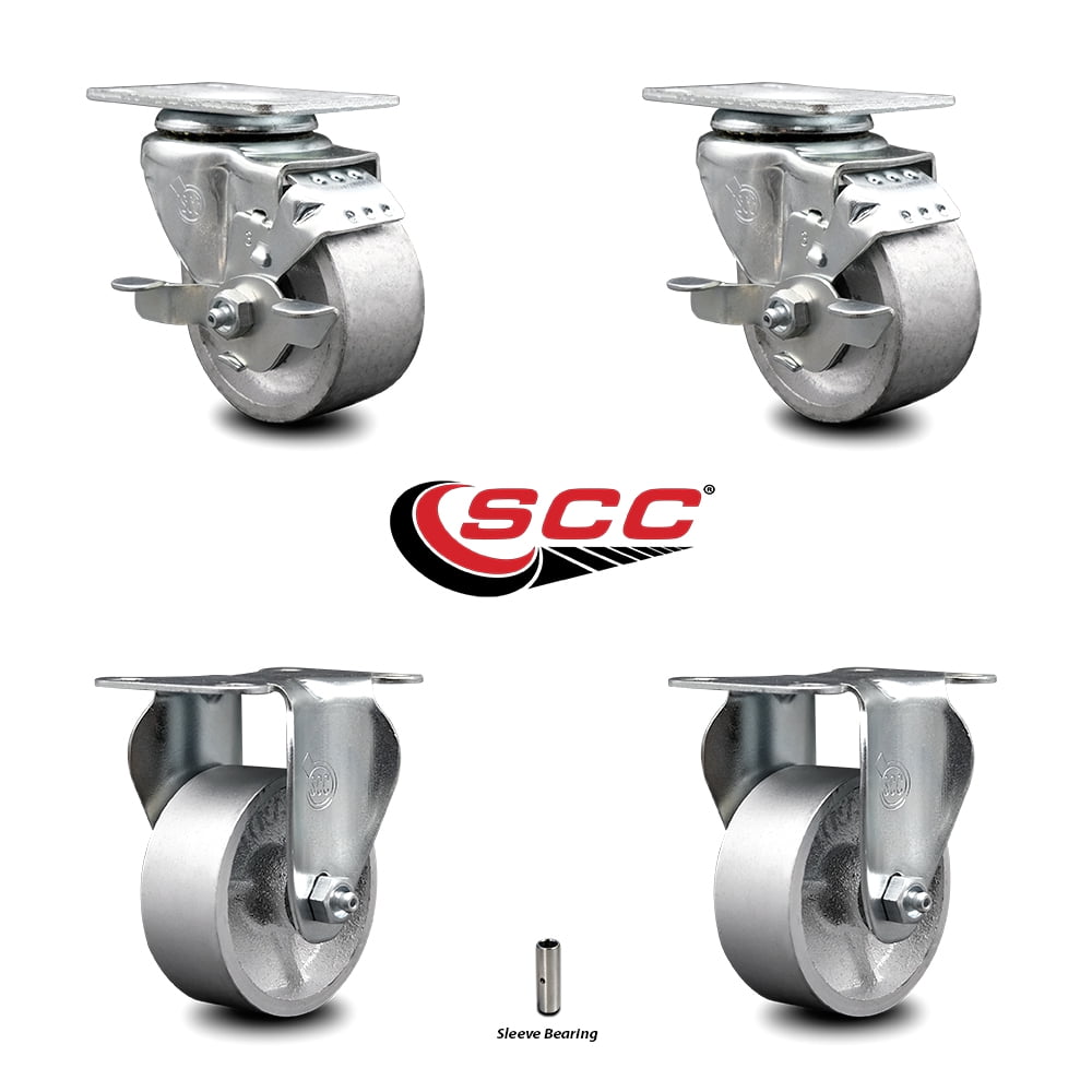 3 Inch Semi Steel Swivel Top Plate Caster Set with 2 Brakes 2 Rigid SCC