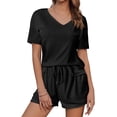 thumbnail image 3 of Ekouaer Womens Ribbed Knit Lounge Set Short Sleeve Top and Shorts Sleepwear Pajama Set Two Piece Shorts Outfits Set, 3 of 4