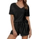 thumbnail image 3 of Ekouaer Womens Ribbed Knit Lounge Set Short Sleeve Top and Shorts Sleepwear Pajama Set Two Piece Shorts Outfits Set, 3 of 4