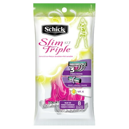 Schick ST3 Slim Triple Sensitive Women's Disposable Razors, 8 Ct