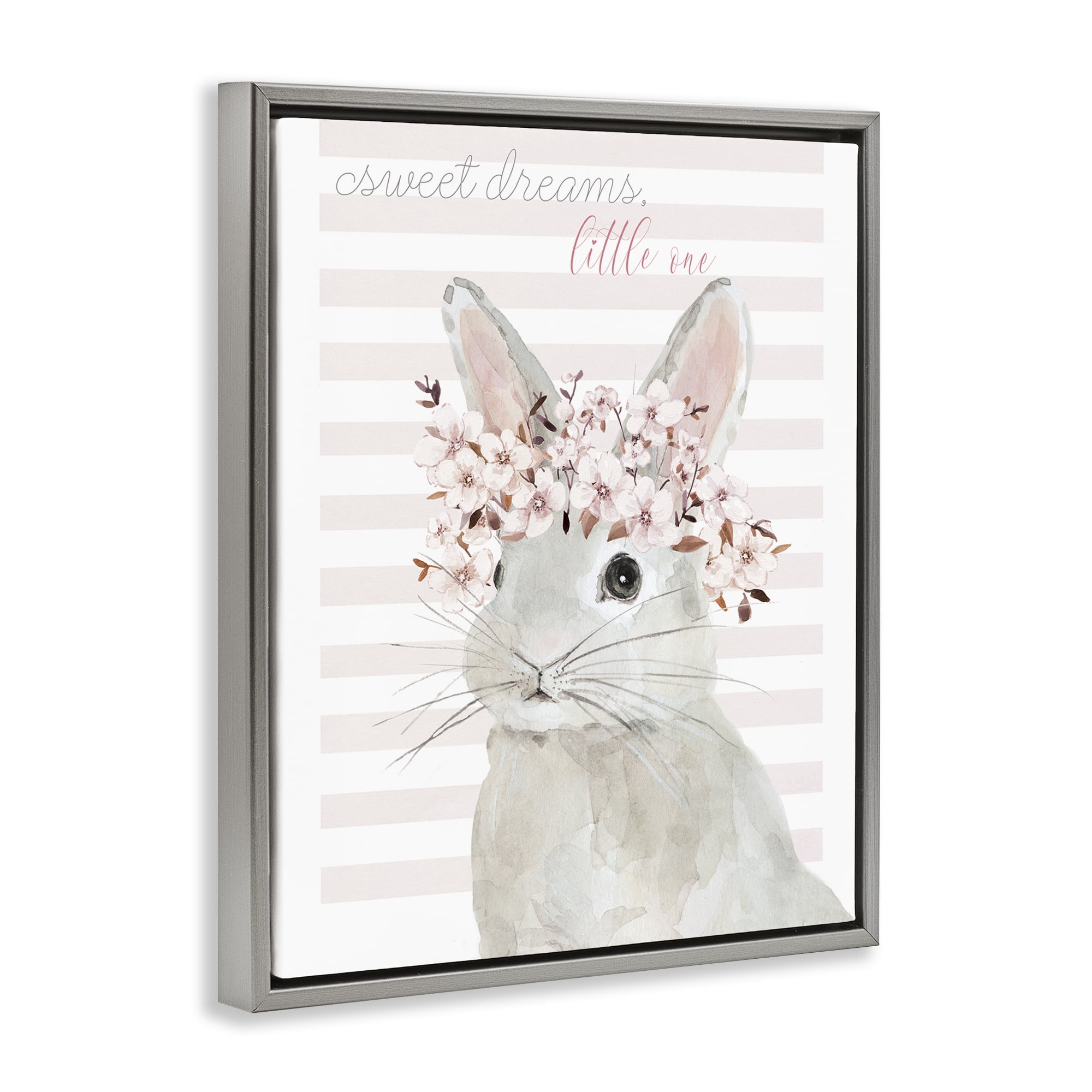 Stupell Industries Sweet Dreams Bunny Animals Painting Gray Floater Framed Canvas Art Print Wall Art, 25 x 31