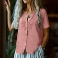 thumbnail image 4 of Noric Women's Short Sleeve Blouse Vintage Boho Lace Applique V-Neck Button Up Summer Casual Top Flowy T-Shirt, 4 of 7