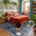 thumbnail image 2 of KoshiMe 8'x10' Floral Area Rug, Machine Washable Non-Slip Soft Low Pile Stain-Resistant Boho Flower Indoor Rug for Living Room Bedroom Dining Room, Gray Blue, 2 of 9