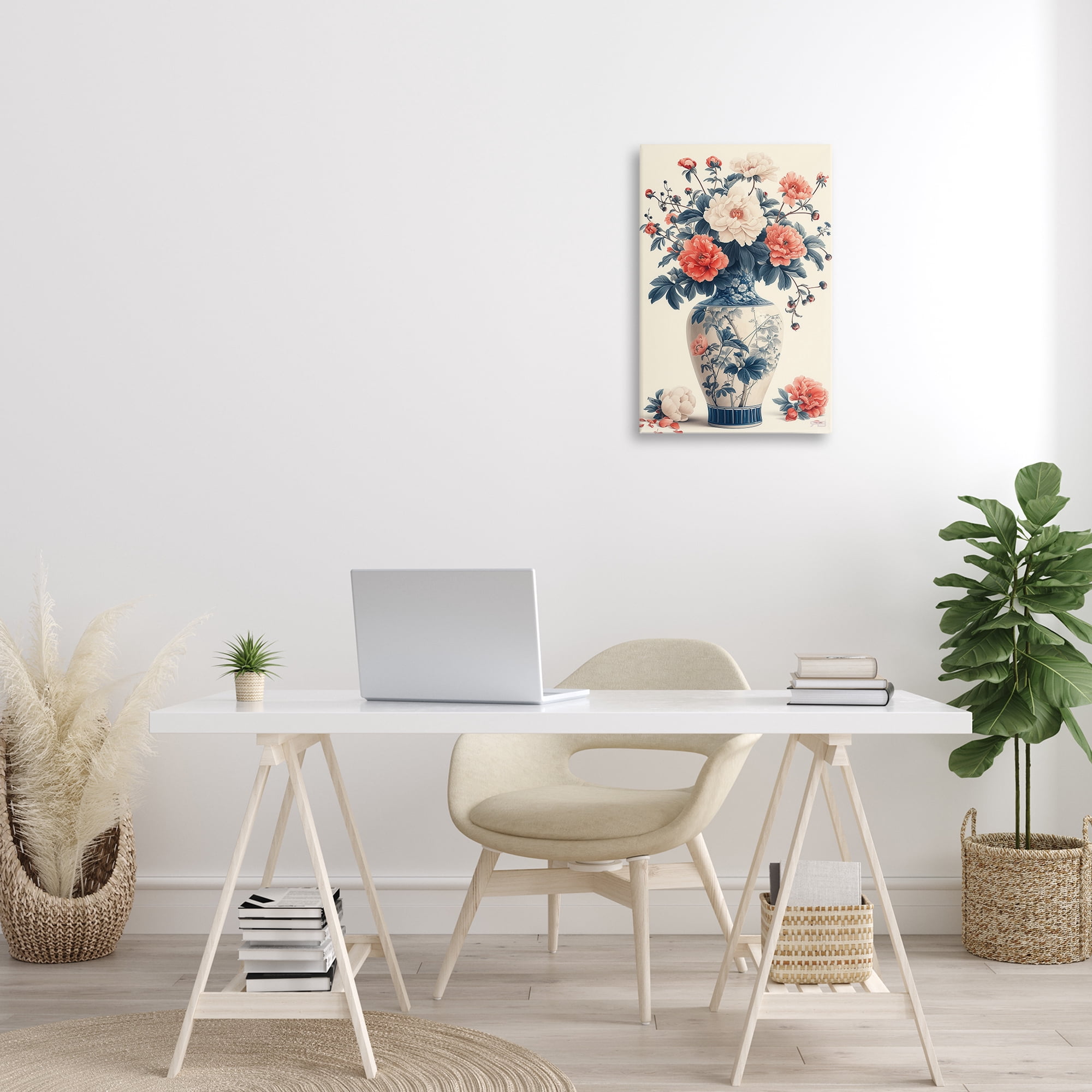 Stupell Industries Vintage Eastern Vase Botanical & Floral Painting Gallery Wrapped Canvas Art Print Wall Art, 16 x 24