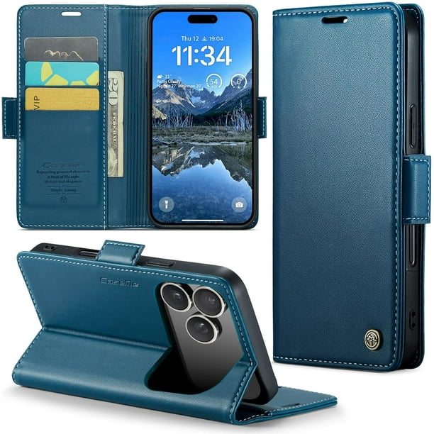 Funda tipo cartera para iPhone 17 Pro con tarjetero, función atril, bloqueo RFID, cierre magnético, protección a prueba de golpes, de piel sintética, con tapa tipo cartera para iPhone 17 Pro