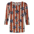 thumbnail image 4 of Fiudx Ofertas Relámpago Blusa Holgada con Estampado de Independencia y Cuello Redondo Retro de Manga Tres Cuartos a La Moda para Mujer, 4 of 4