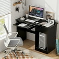 thumbnail image 2 of Giantex Computer Desk w/Keyboard Tray, Home Office Desk w/Cable Hole, Study Desk, Modern Writing Workstation, Black, 2 of 8
