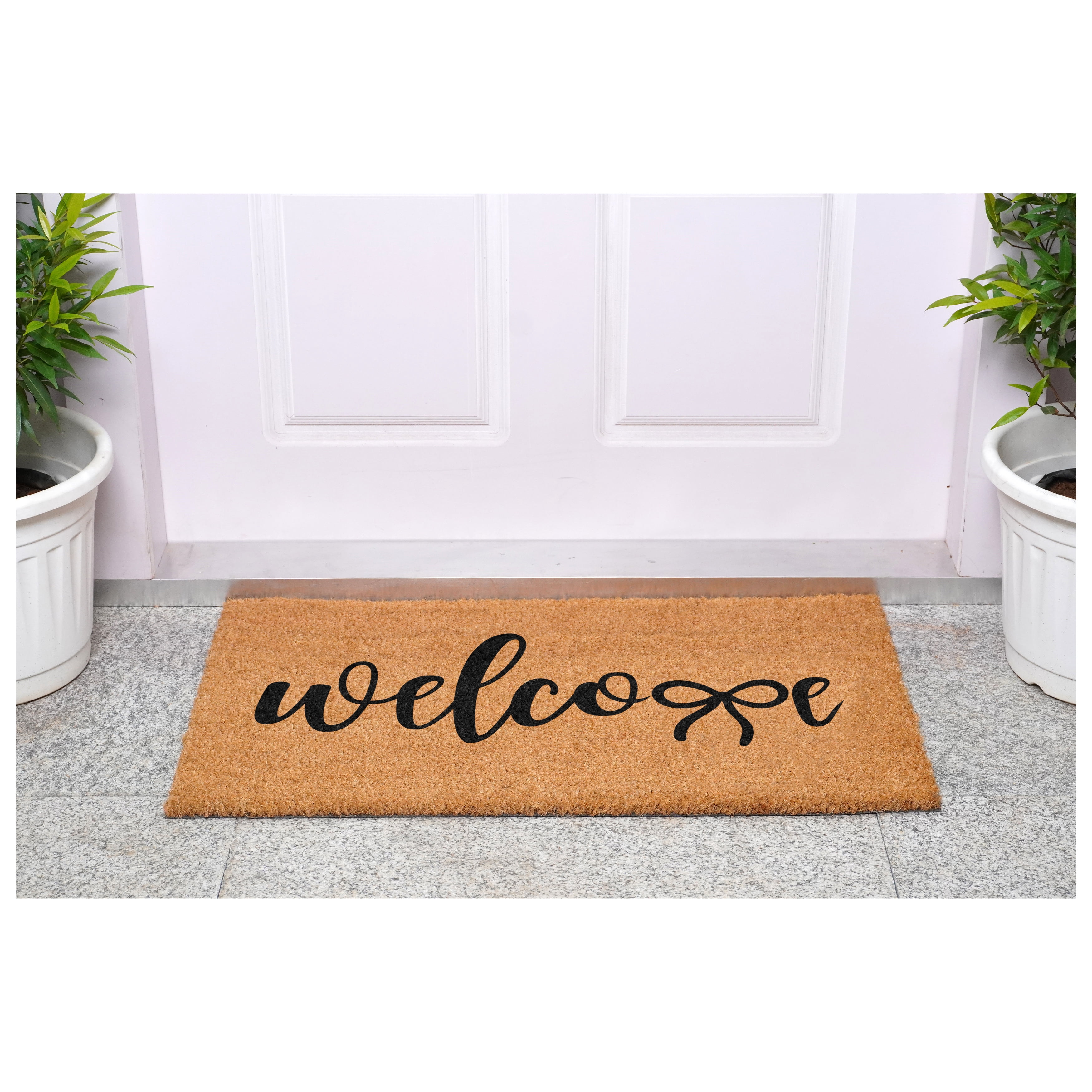 Black Welcome Bow Doormat, 17" x 29"