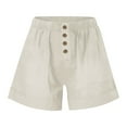 thumbnail image 4 of MIUOWANP Plus Size Women's Elastic Waist Shorts with Pockets Solid Color Fake Buttons Relaxed Fit Shorts Size L(8)White, 4 of 6