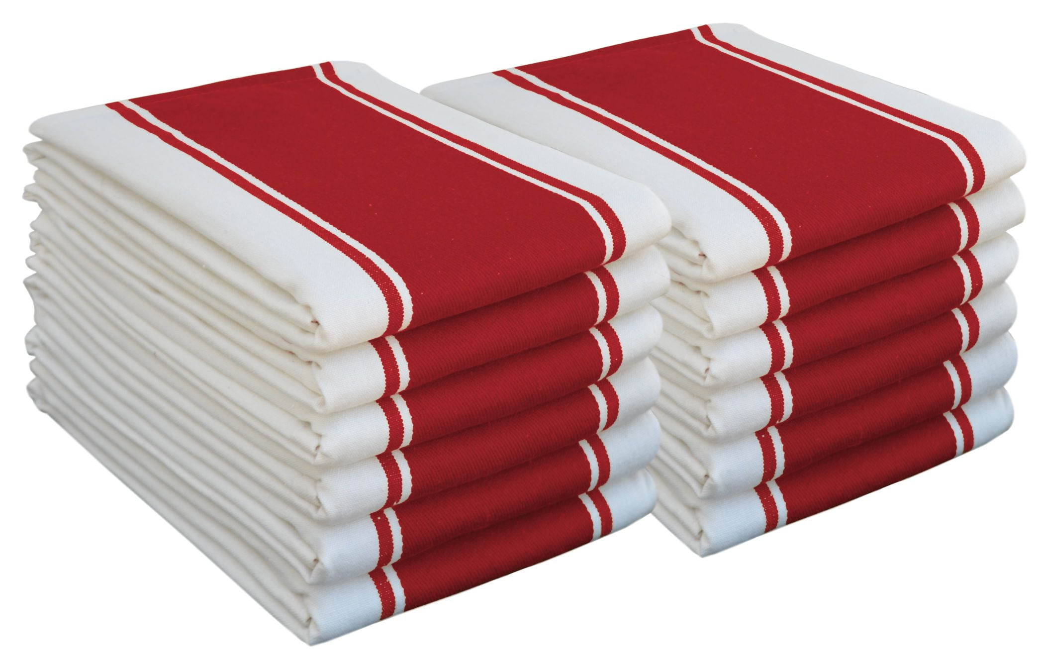 Native Fab Stripe Kitchen Dish Towel Set of 12 Cotton 18x28 Red White
