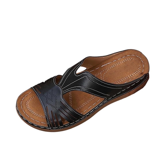 Yyuenw Women Open Toe Crisscross Wedge Slide Sandals PU Slip On Holiday Casual Summer Walking Shoes