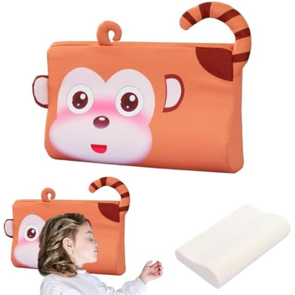 Calmlye Sensory Pillow, Breathable Memory Foam Toddler Pillow with Cute Animal Design, Ergonomic Soft Support for Boys and Girls, Easy to Carry, Suitable for Various Scenarios (Monkey)