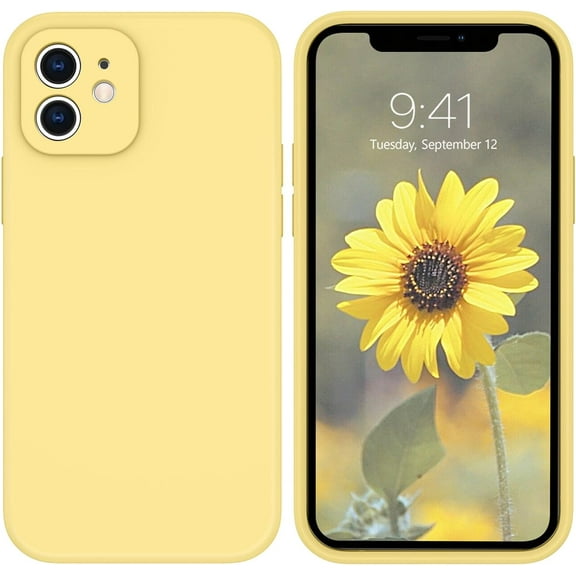Compatible with iPhone 12 Case 6.1, Premium Soft Liquid Silicone Rubber Bumper Full Body Camera Protection Anti-Scratch Microfiber Lining Phone Case for iPhone 12 6.1 inch-Yellow