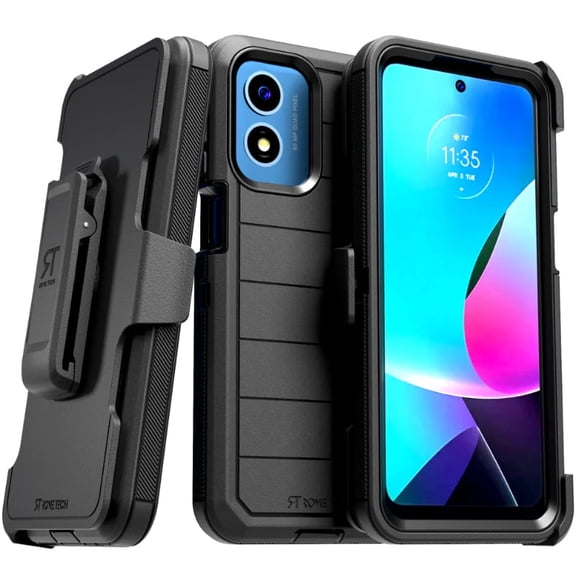 Motorola Moto G Play 4G (2024) Screenless Protective Case with Belt Clip Holster & Kickstand - Black