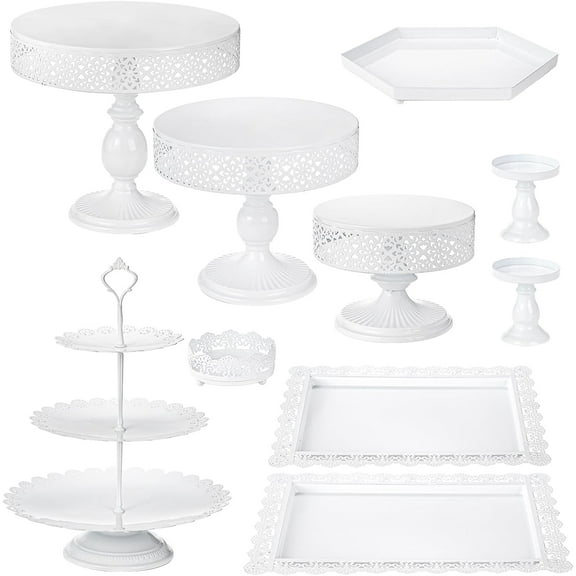 10 Pieces White Cake Stands, Metal Dessert Table Display Set, Tiered Cupcake Holder Fruit Candy Display Plate for Wedding, Birthday Party, Anniversary, Gatherings