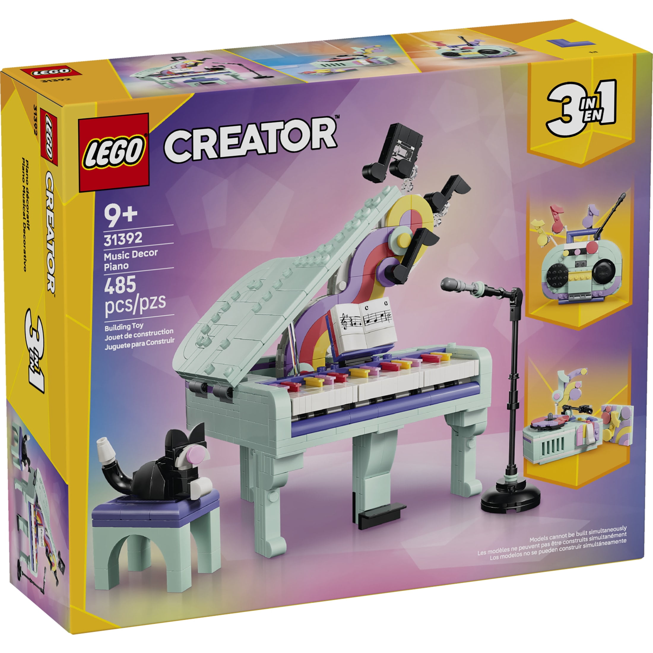 LEGO Creator 3 in 1 Music Decor Piano with Cat - Building Toy for Girls & Boys, Ages 9+ - 3 Building Options - Bedroom Decor - Gift Idea for Kids - 31392
