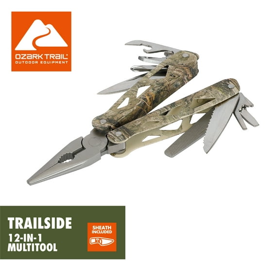 Ozark Trail 12-in-1 Multitool, Camo, Sheath Included, Compact Durable Outdoor Tool