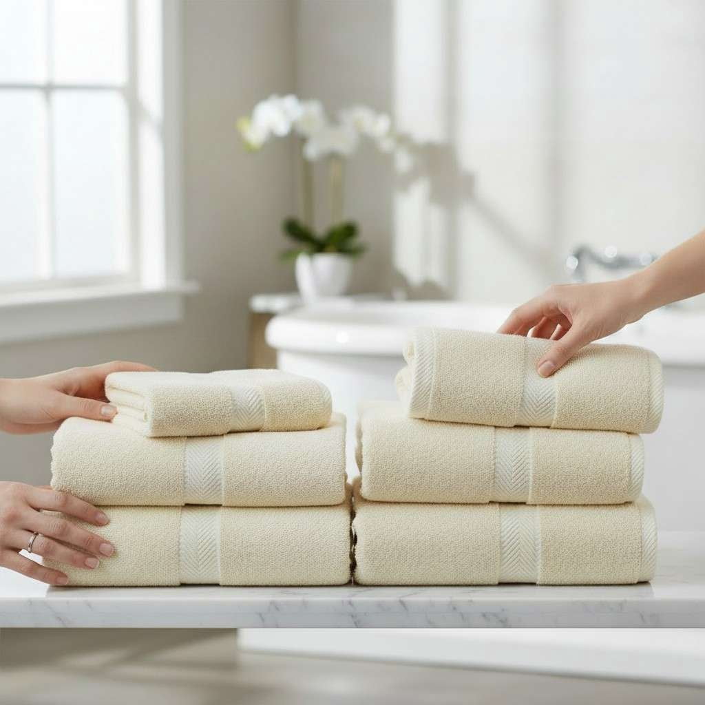 Ring Spun Cotton Terry Towel Sheet for Family, Set of 6, Ivory