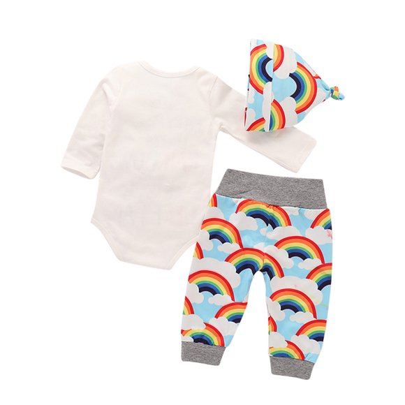 Sonducket 3 uds ropa de bebé conjunto mameluco infantil pantalones manga corta camiseta gorra conjuntos de ropa blanco 70cm
