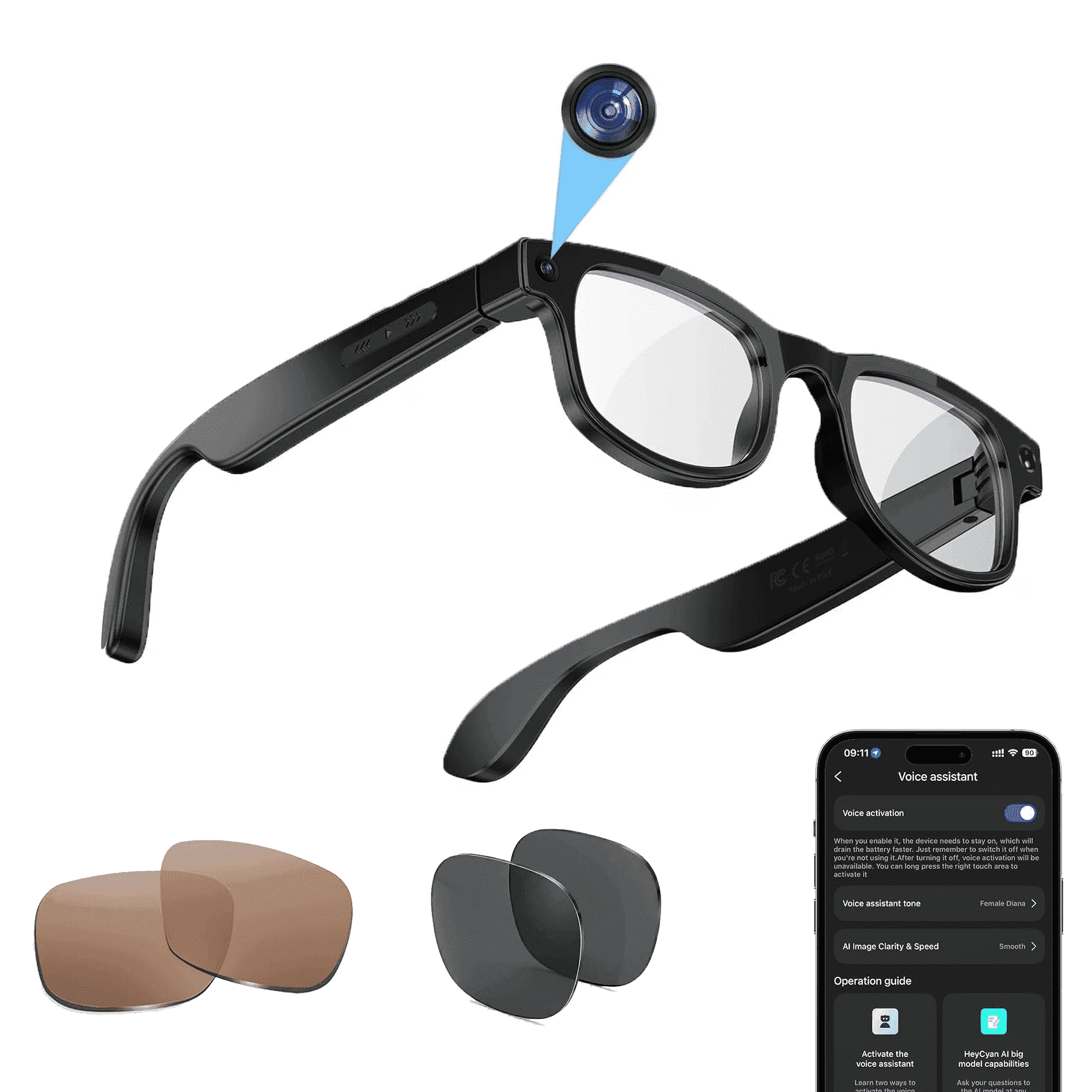 AI Smart Glasses with Camera,8MP HD Photo Video Recording Glasses for Women&Men,Real-Time Translation, AI Voice Assistant for Travel, Meetings & Vlogging