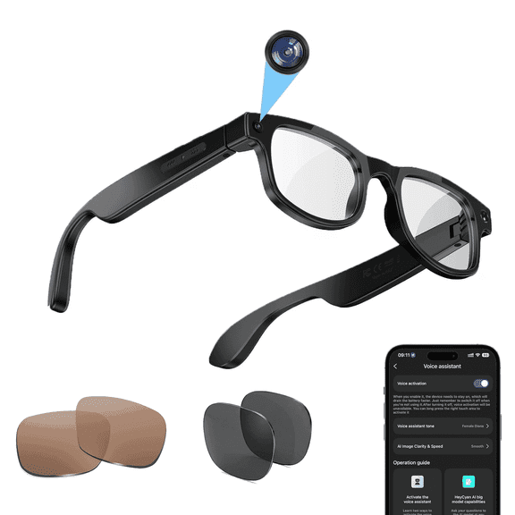 AI Smart Glasses with Camera,8MP HD Photo Video Recording Glasses for Women&Men,Real-Time Translation, AI Voice Assistant for Travel, Meetings & Vlogging