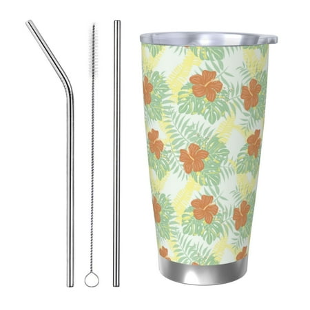 

Salouo Tropical Flowers Print 20oz Tumbler with Lid Stainless Steel Vacuum Insulated Tumbler Durable Insulated Coffee Mug Thermal Cup with Splash Proof Sliding Lid-Straw Three-piece Set