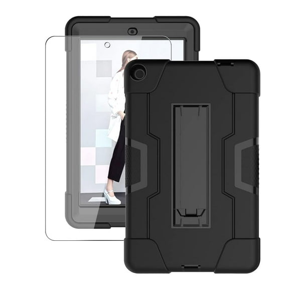 FIEWESEY for Walmart Onn 8 Pro 8 inch Tablet Case,Heavy-Duty Drop-Proof Shock-Resistant Hybrid Built-in Stand Case for Walmart Onn 8 Pro (Model:100003561) Screen Protector(Black/Black, 1 Pc)