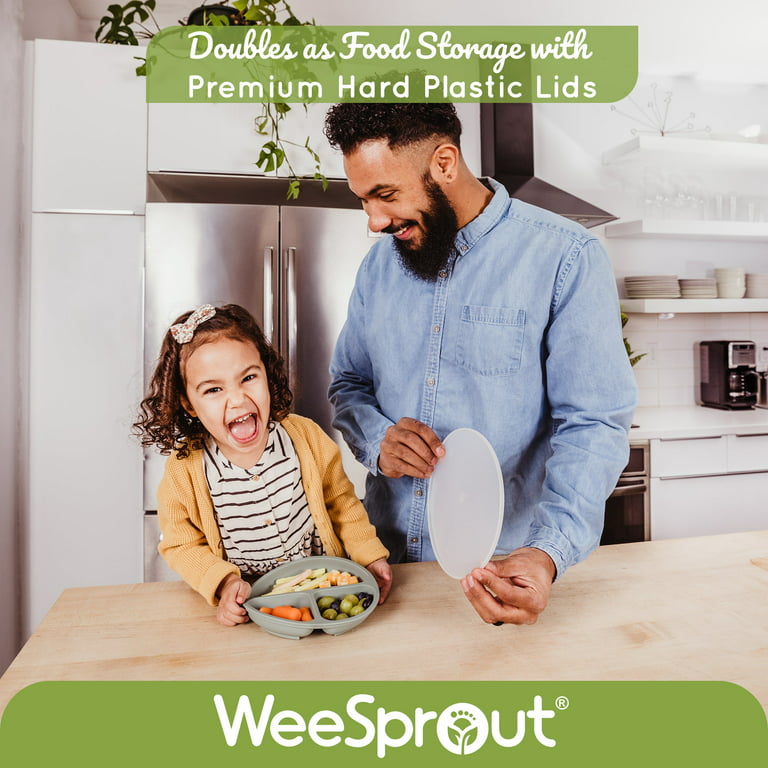 WeeSprout Suction Plates with Lids for Babies & Toddlers - 100% Silicone, Plates Stay Put with Suction Feature, Divided Design, Microwave, Dishwasher