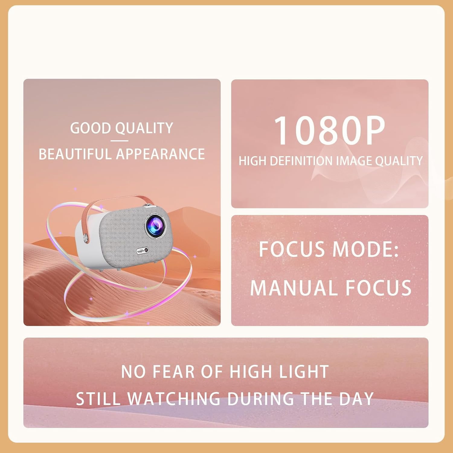 4K+ Home Projector with Direct WiFi,Bluetooth Mobile Projection,Built-in Speaker,Outdoor Compatible,SUN700