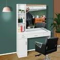 thumbnail image 4 of OmySalon Barber Station Wall Mount Salon Hair Styling Beauty Spa Equipment W/Mirror, 2 Drawers, 1 Storage Cabinet, 3 Open Shelves (Black), 4 of 7