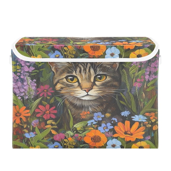 Storage Box With Lid 16.5x12.6x11.8In Foldable Stacked Household Storage Box Garden Cute Cat