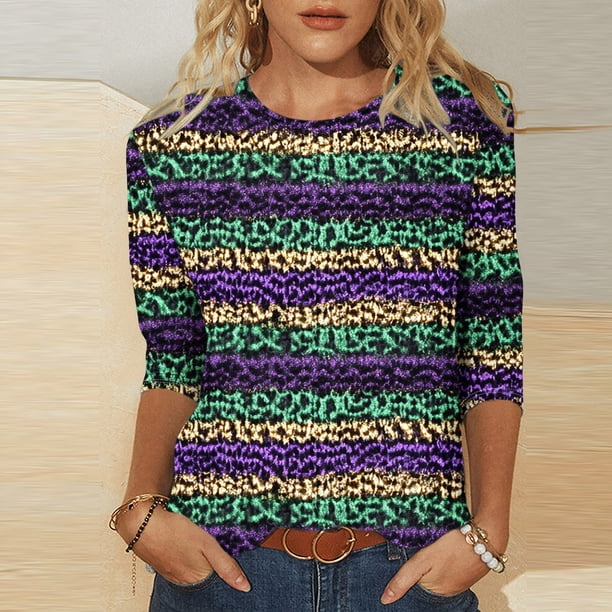 TaTaai Carnival Women's Casual Print Round Neck 3/4 Sleeve T-Shirt Loose Top Gift