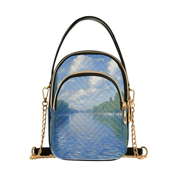 FORMRS Crossbody Bag for Women Quilted Travel Shoulder Cell Phone Purse with Chain Strap Handbag, Blue Sky and River