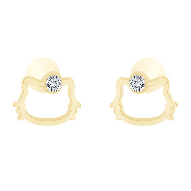 Jewel Zone US Round Cut White Cubic Zirconia Hello Kitty Stud