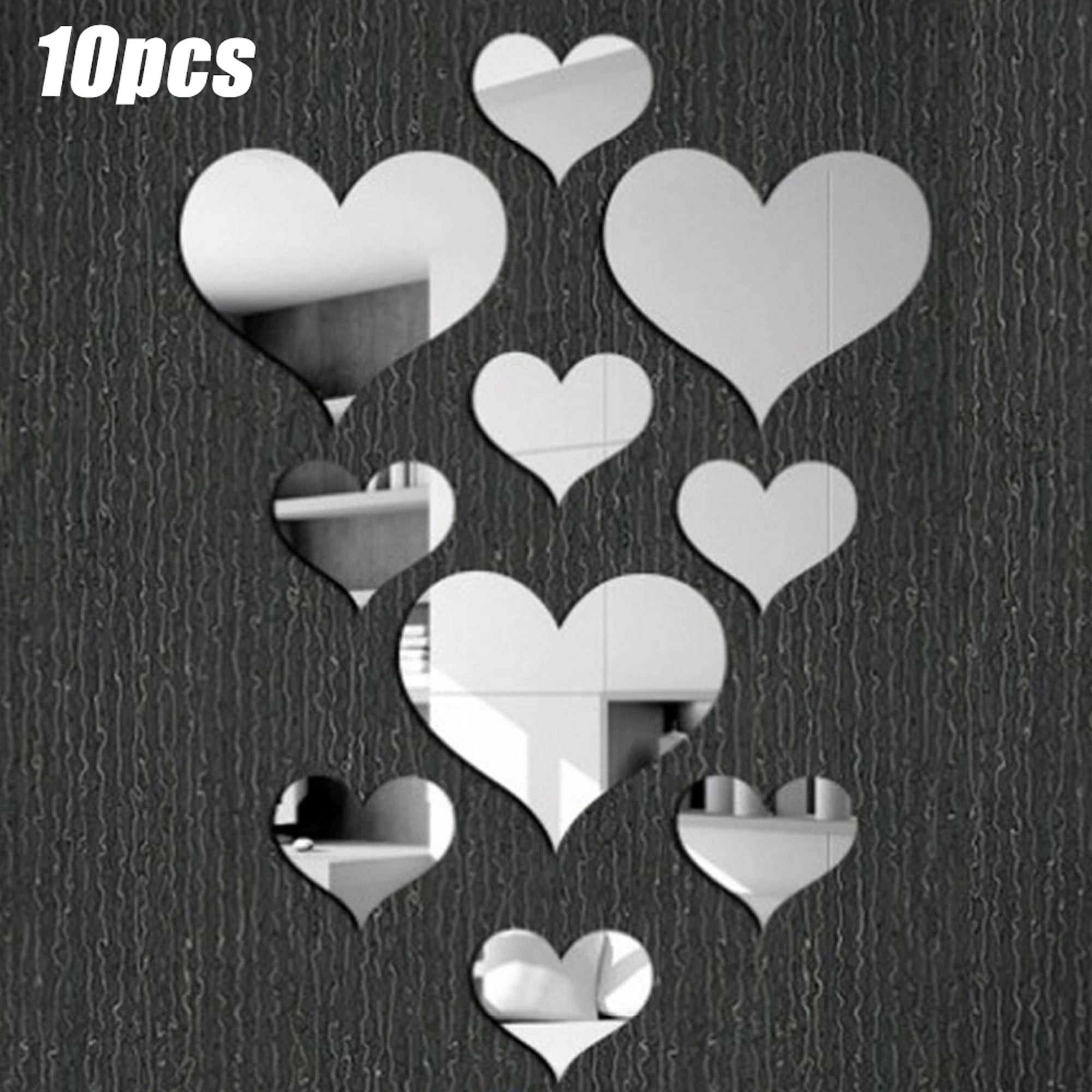 Love Shape Heart Mirror Tiles Wall Sticker Stick Decal Home Bathroom Decor 10Pcs