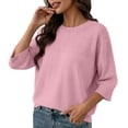 thumbnail image 2 of Breezora Women's Summer Casual Knit Tops 3/4 Sleeve Crew Neck Lightweight Ribbed Pullover Sweater For Weekend Outing, 2 of 7