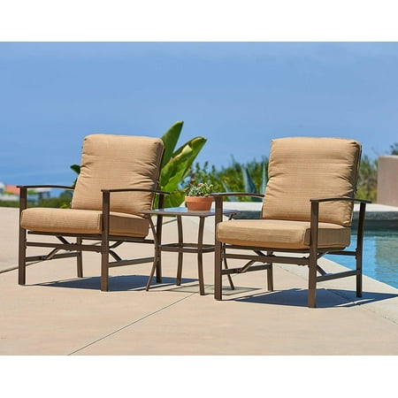 Aluminum Porch Frame - Suncrown Outdoor Furniture Aluminum Chairs with Glass Top Table Bistro Set (3-Piece Set) All-Weather | Rocking Feature, Thick, Durable Cushions with Tie Down Straps | Porch, Backyard, Pool or Garden
